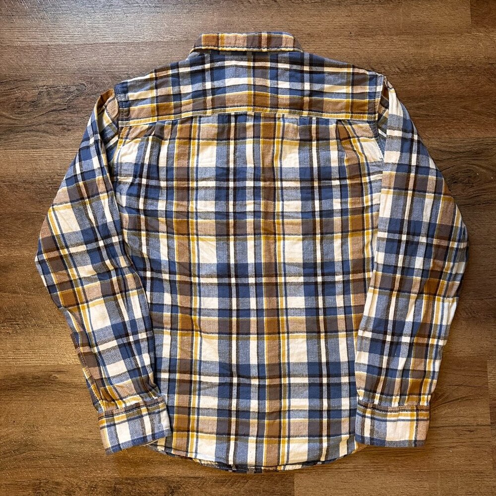 George Casual Button Down Mens Medium brown Blue Plaid Dress Flannel Shirt - Picture 2 of 6